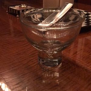Glass serving dish & pearl spoon  for Cavier